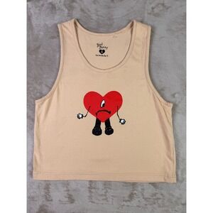 Bad Bunny Un Verano Sin Ti Heart Graphic Crop Tank Top Beige Size S